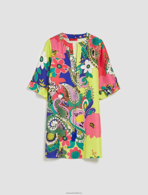 apģērbu 8VJP69 tumši zils raksts tīra zīda tunika kleita sievietes MAX&Co.