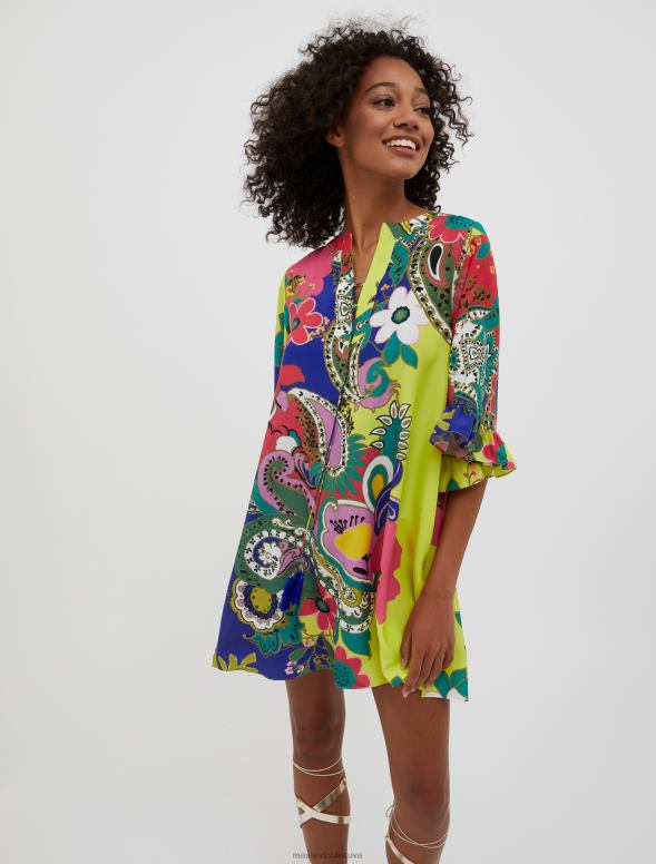 apģērbu 8VJP69 tumši zils raksts tīra zīda tunika kleita sievietes MAX&Co.