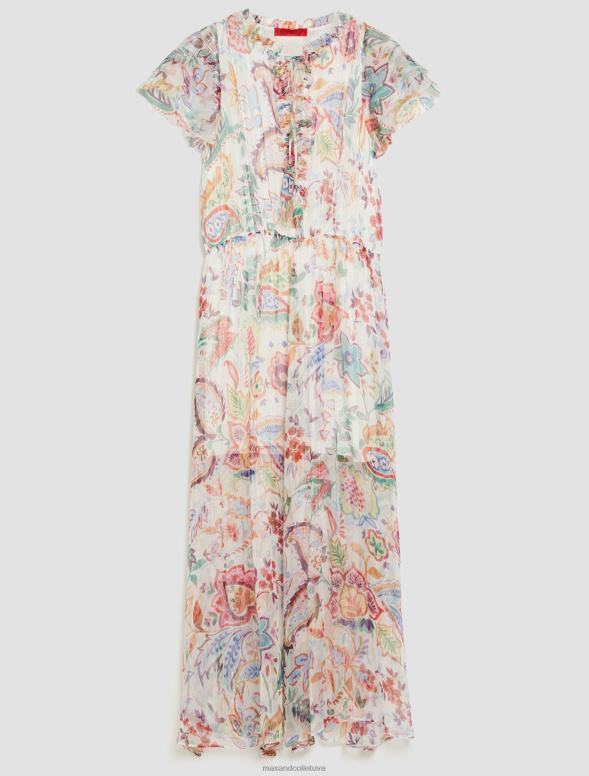 apģērbu 8VJP71 smilškrāsas raksts kliba zīda-šifona maxi kleita sievietes MAX&Co.
