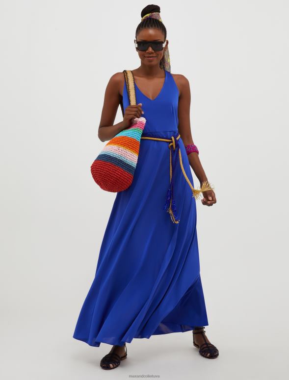 apģērbu 8VJP78 rudzupuķu zils ar bantīti izrotāta džersija maksikleita sievietes MAX&Co.