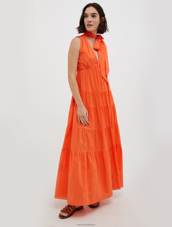 apģērbu 8VJP80 apelsīns volānveida kokvilnas-voile maxi kleita sievietes MAX&Co.