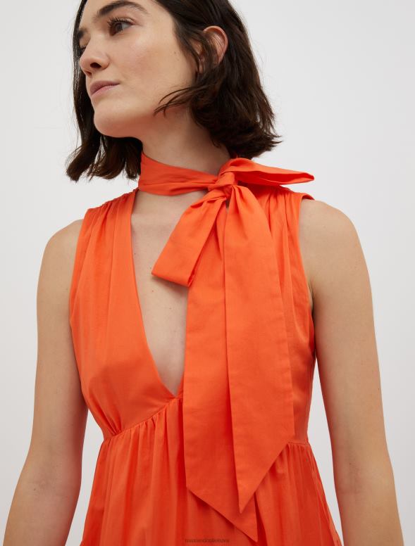 apģērbu 8VJP80 apelsīns volānveida kokvilnas-voile maxi kleita sievietes MAX&Co.