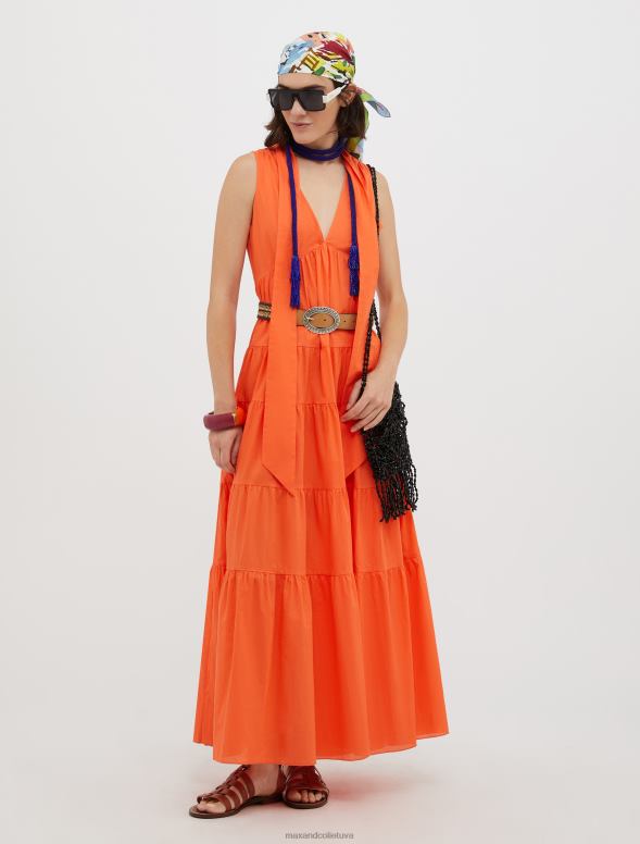 apģērbu 8VJP80 apelsīns volānveida kokvilnas-voile maxi kleita sievietes MAX&Co.