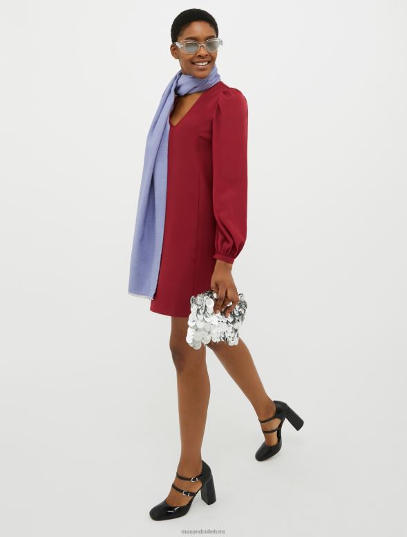 apģērbu 8VJP83 bordo tunikas kleita ar uzpūstām piedurknēm sievietes MAX&Co.