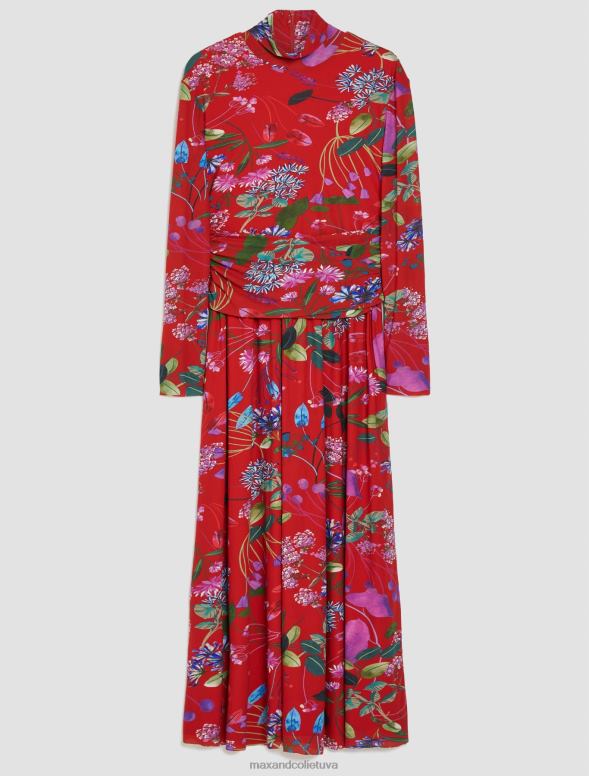 apģērbu 8VJP87 bordo ziedu tilla kleita sievietes MAX&Co.