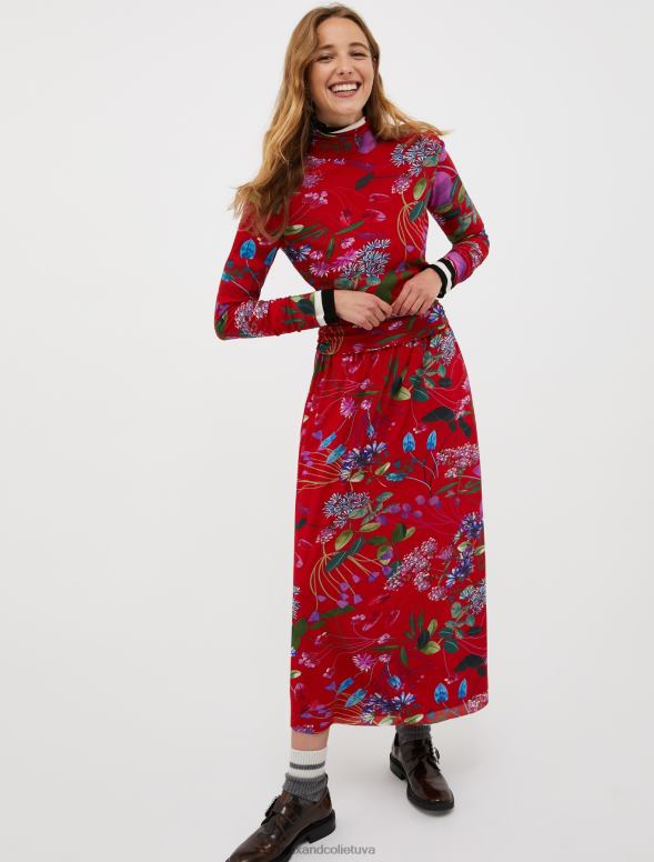 apģērbu 8VJP87 bordo ziedu tilla kleita sievietes MAX&Co.