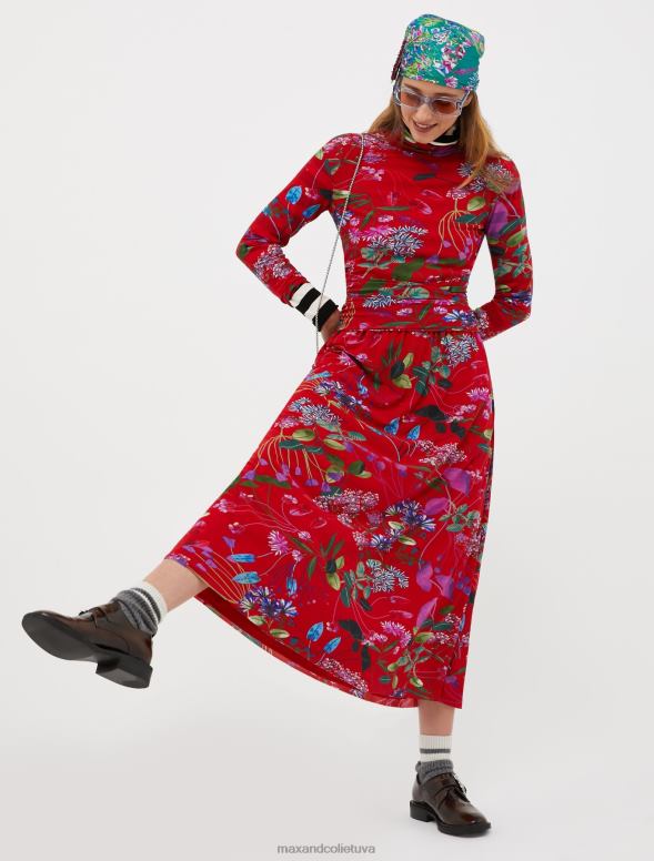 apģērbu 8VJP87 bordo ziedu tilla kleita sievietes MAX&Co.