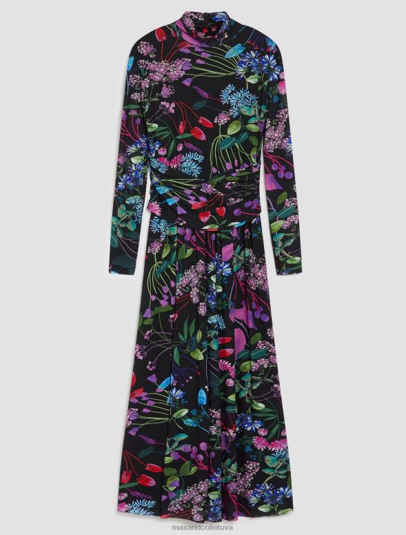 apģērbu 8VJP88 melns ziedu tilla kleita sievietes MAX&Co.