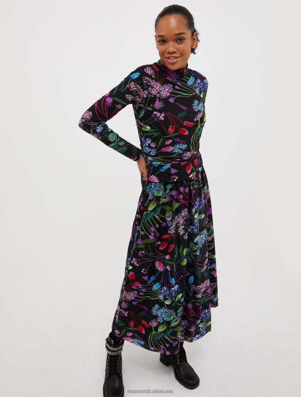 apģērbu 8VJP88 melns ziedu tilla kleita sievietes MAX&Co.