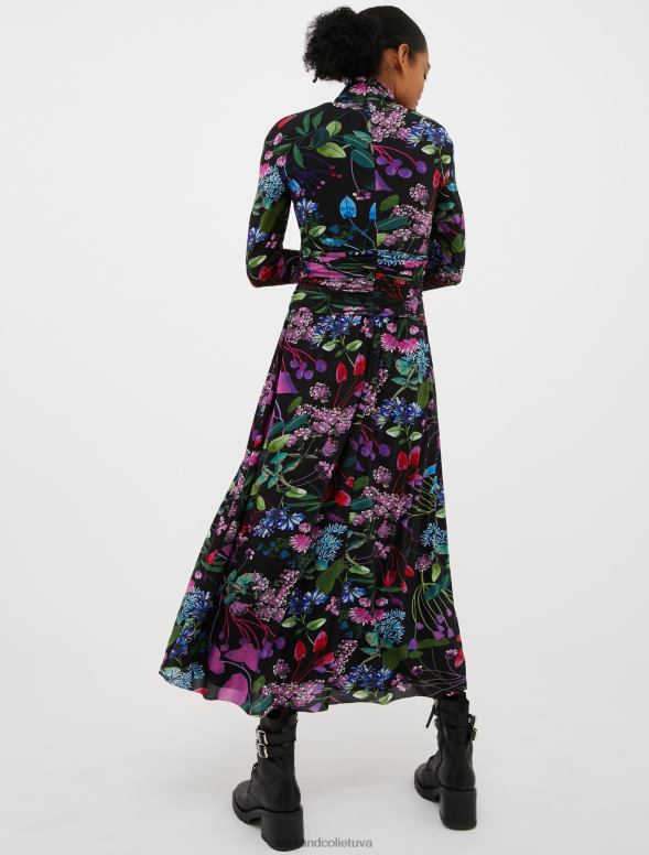 apģērbu 8VJP88 melns ziedu tilla kleita sievietes MAX&Co.