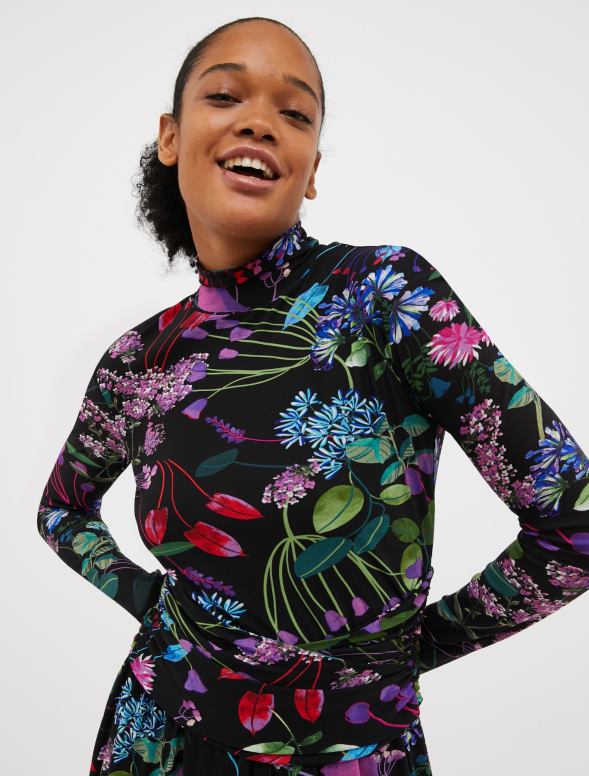 apģērbu 8VJP88 melns ziedu tilla kleita sievietes MAX&Co.