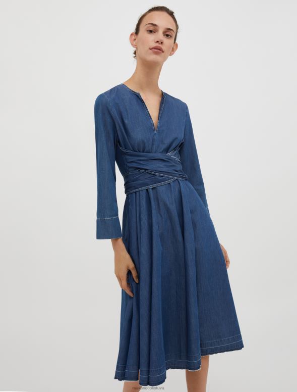 apģērbu 8VJP89 pusnakts zils kokvilnas chambray corolla kleita sievietes MAX&Co.