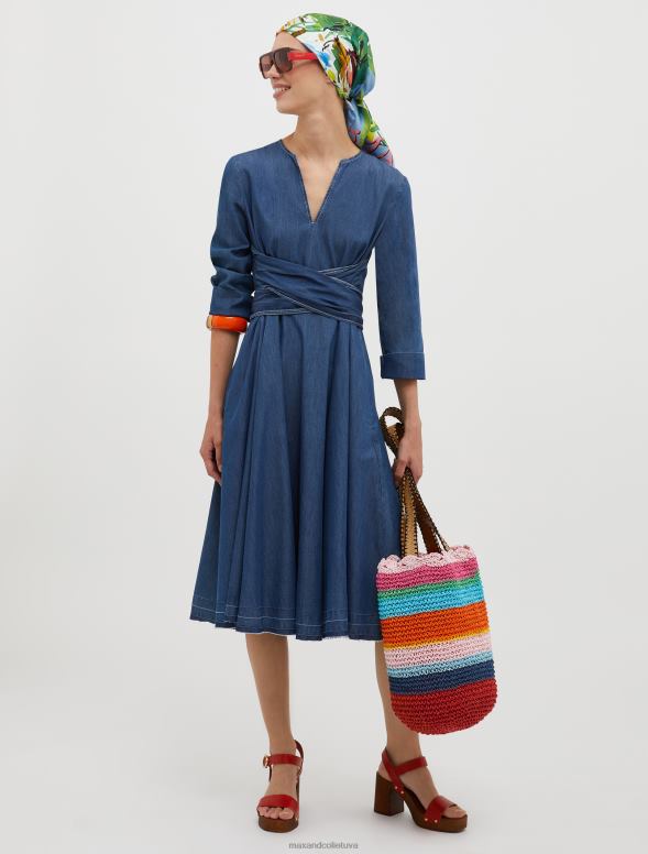 apģērbu 8VJP89 pusnakts zils kokvilnas chambray corolla kleita sievietes MAX&Co.
