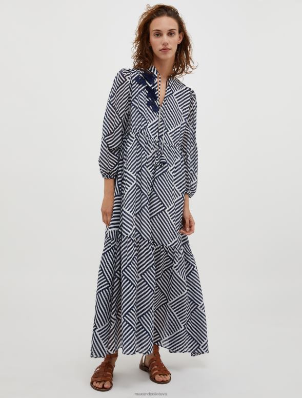 apģērbu 8VJP92 tumši zils raksts volānveida kokvilnas un zīda-voile kleita sievietes MAX&Co.