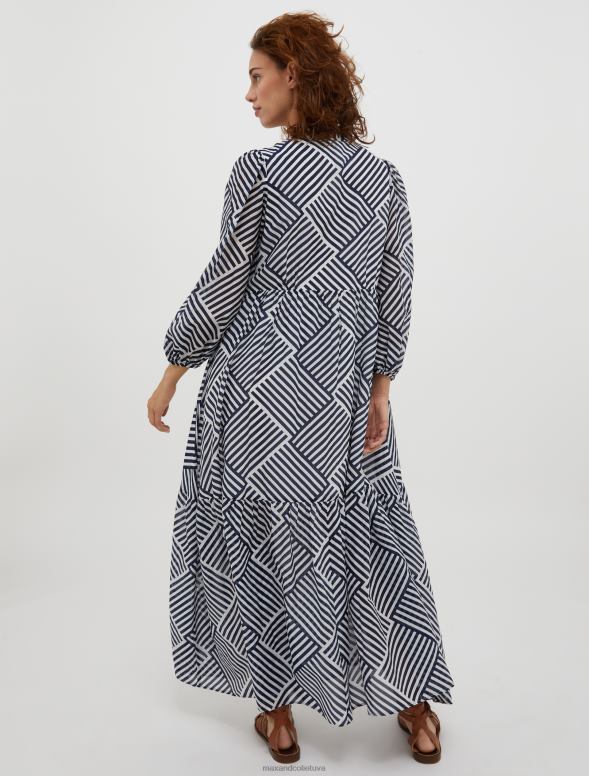 apģērbu 8VJP92 tumši zils raksts volānveida kokvilnas un zīda-voile kleita sievietes MAX&Co.