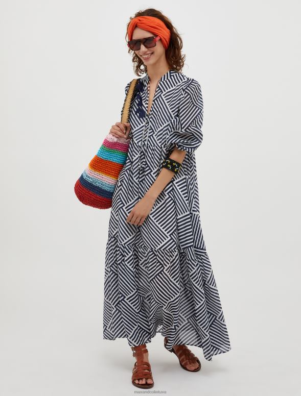 apģērbu 8VJP92 tumši zils raksts volānveida kokvilnas un zīda-voile kleita sievietes MAX&Co.