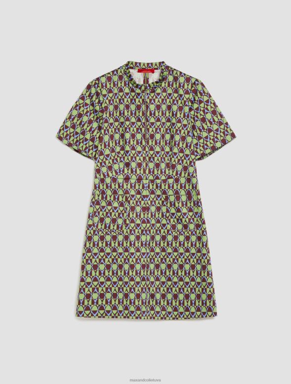 apģērbu 8VJP95 zaļš raksts kokvilnas-satīna apvalka kleita sievietes MAX&Co.