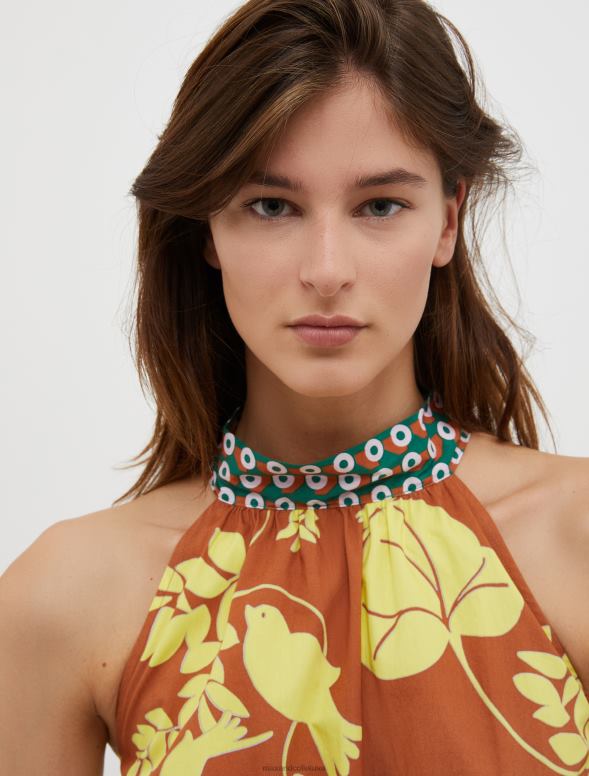 apģērbu 8VJP96 lazdu riekstu raksts kokvilnas-poplīna midi kleita ar apkakli sievietes MAX&Co.