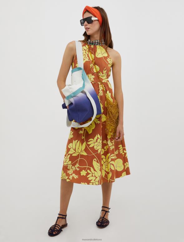 apģērbu 8VJP96 lazdu riekstu raksts kokvilnas-poplīna midi kleita ar apkakli sievietes MAX&Co.