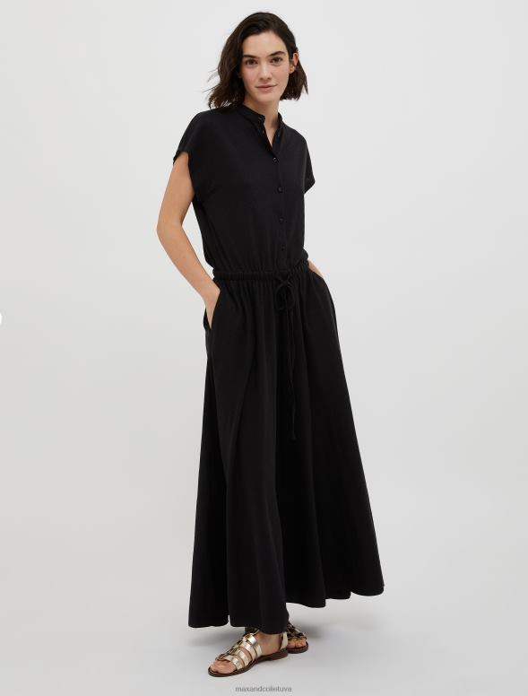 apģērbu 8VJP97 melns kokvilnas un lina maisījuma maxi kleita sievietes MAX&Co.