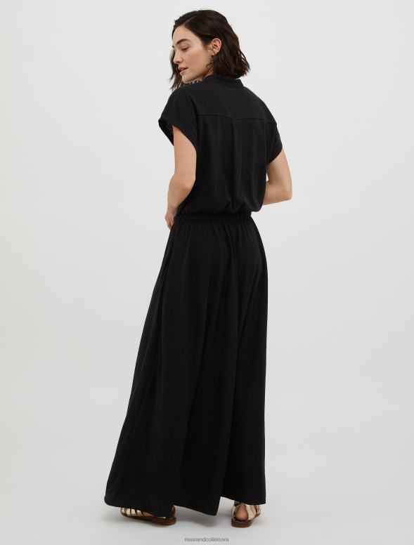 apģērbu 8VJP97 melns kokvilnas un lina maisījuma maxi kleita sievietes MAX&Co.