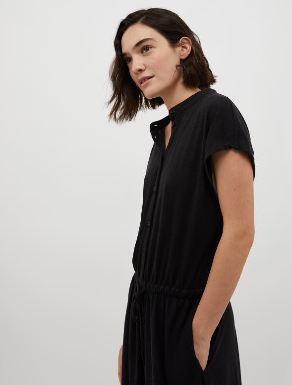 apģērbu 8VJP97 melns kokvilnas un lina maisījuma maxi kleita sievietes MAX&Co.