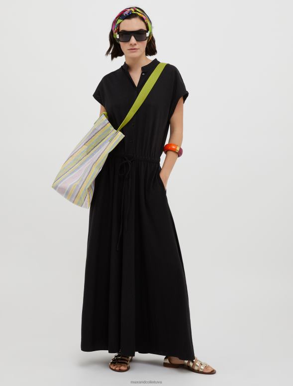 apģērbu 8VJP97 melns kokvilnas un lina maisījuma maxi kleita sievietes MAX&Co.