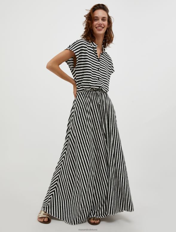 apģērbu 8VJP98 melns raksts kokvilnas un lina maisījuma maxi kleita sievietes MAX&Co.