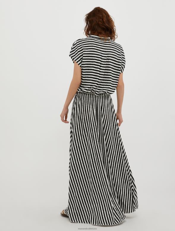 apģērbu 8VJP98 melns raksts kokvilnas un lina maisījuma maxi kleita sievietes MAX&Co.