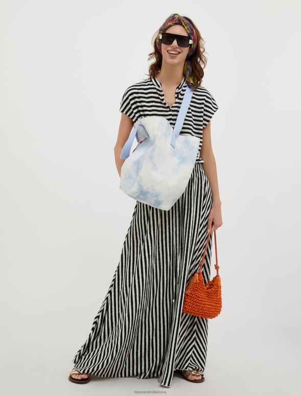 apģērbu 8VJP98 melns raksts kokvilnas un lina maisījuma maxi kleita sievietes MAX&Co.