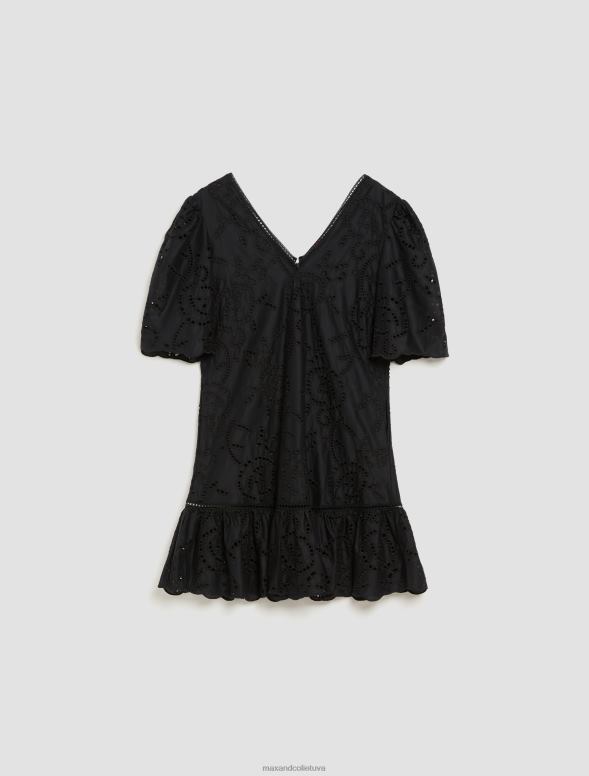 apģērbu 8VJP99 melns kokvilnas broderie-anglaise kleita sievietes MAX&Co.