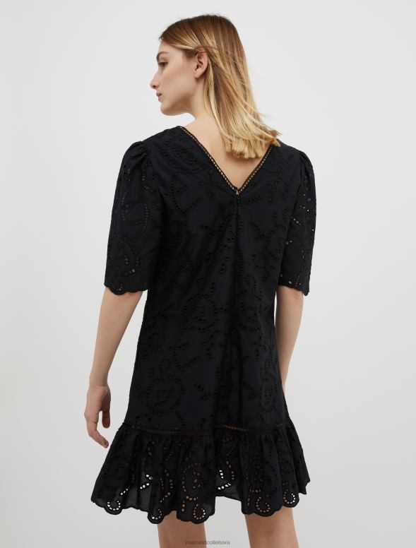 apģērbu 8VJP99 melns kokvilnas broderie-anglaise kleita sievietes MAX&Co.