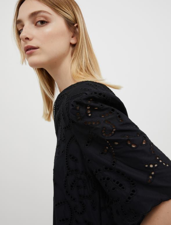 apģērbu 8VJP99 melns kokvilnas broderie-anglaise kleita sievietes MAX&Co.