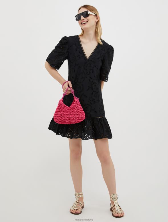 apģērbu 8VJP99 melns kokvilnas broderie-anglaise kleita sievietes MAX&Co.
