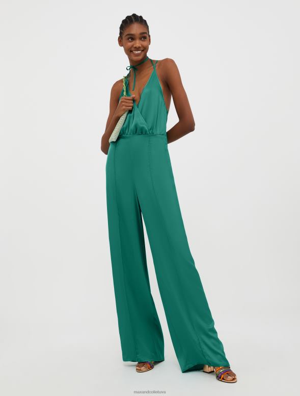 apģērbu 8VJP144 smaragda zaļš satīna palazzo kombinezons sievietes MAX&Co.