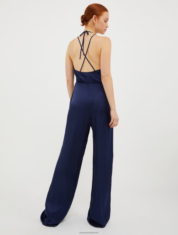 apģērbu 8VJP145 pusnakts zils satīna palazzo kombinezons sievietes MAX&Co.