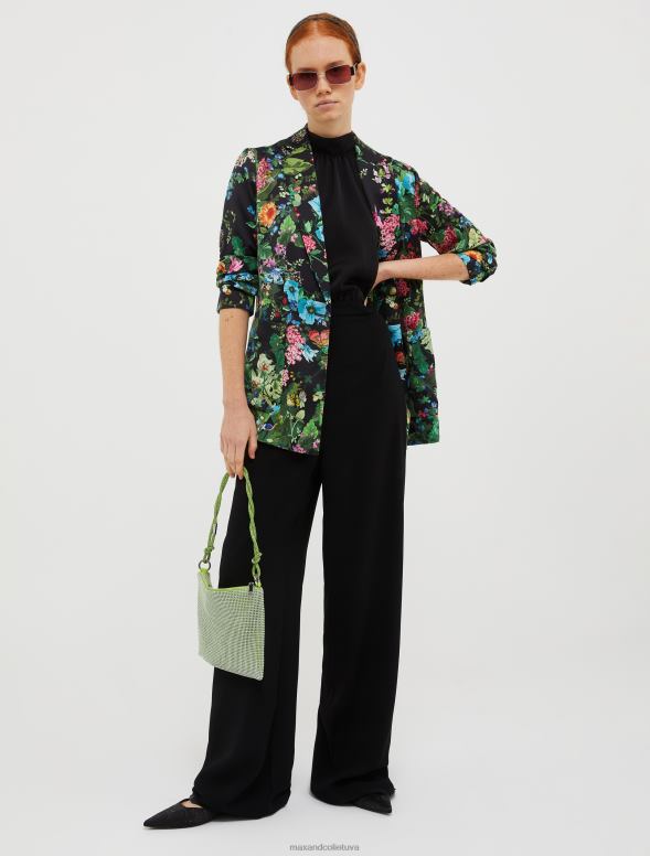 apģērbu 8VJP147 melns satīna un žoržeta kombinezons sievietes MAX&Co.