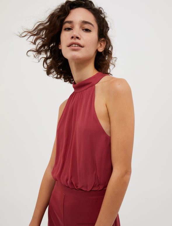 apģērbu 8VJP149 bordo satīna un žoržeta kombinezons sievietes MAX&Co.