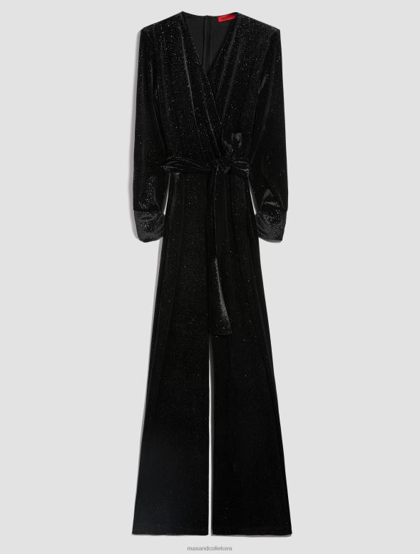 apģērbu 8VJP156 melns mirdzošs samta kombinezons sievietes MAX&Co.