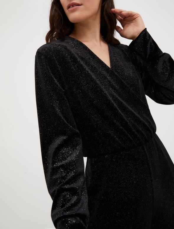 apģērbu 8VJP156 melns mirdzošs samta kombinezons sievietes MAX&Co.