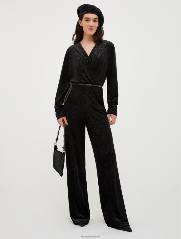 apģērbu 8VJP156 melns mirdzošs samta kombinezons sievietes MAX&Co.