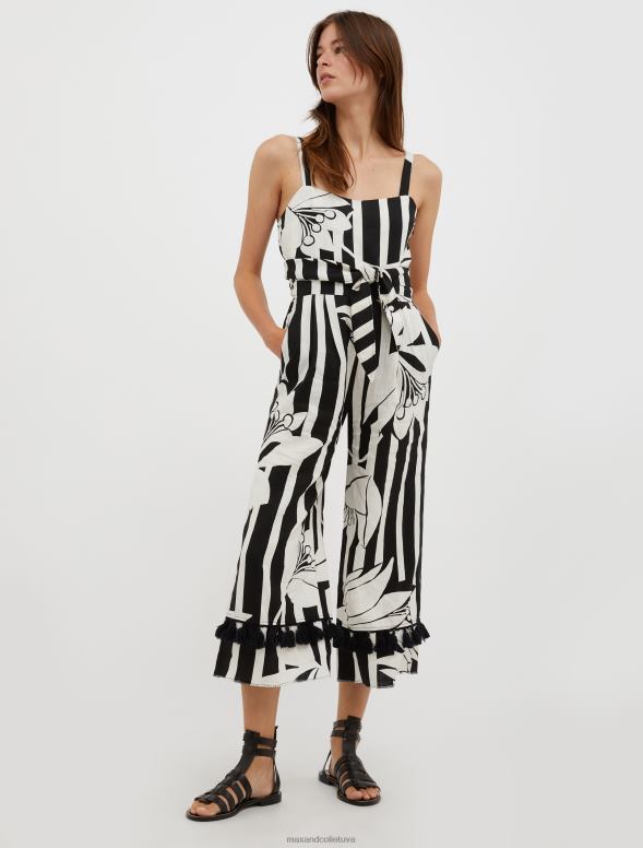 apģērbu 8VJP163 melns raksts apgriezta lina kombinezons sievietes MAX&Co.