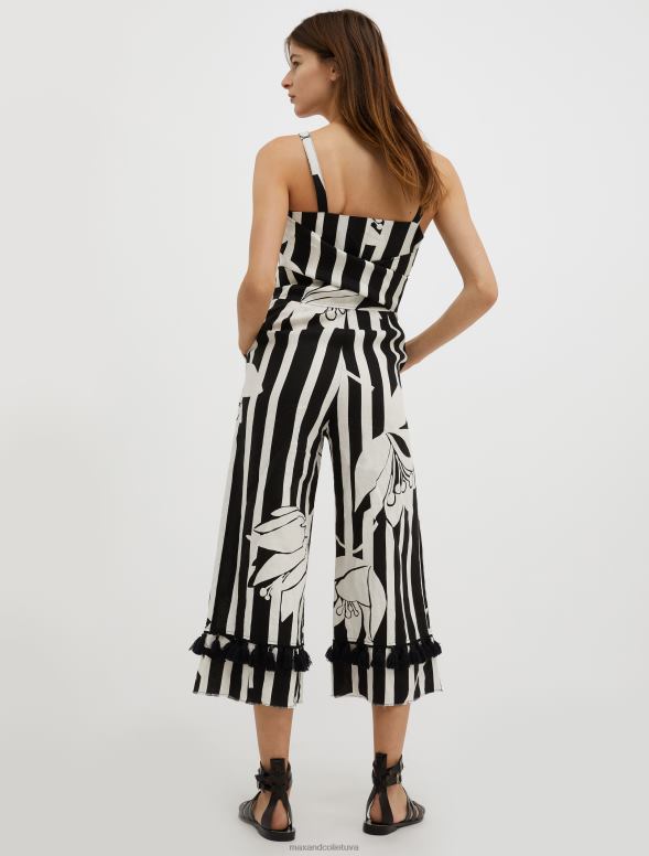 apģērbu 8VJP163 melns raksts apgriezta lina kombinezons sievietes MAX&Co.