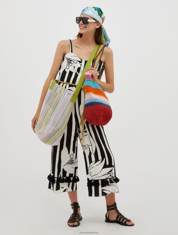 apģērbu 8VJP163 melns raksts apgriezta lina kombinezons sievietes MAX&Co.