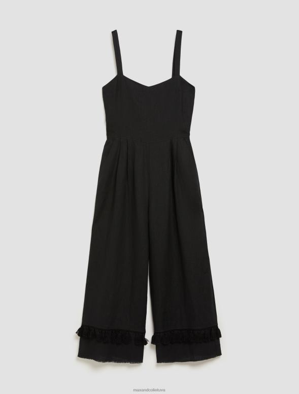 apģērbu 8VJP164 melns apgriezta lina kombinezons sievietes MAX&Co.