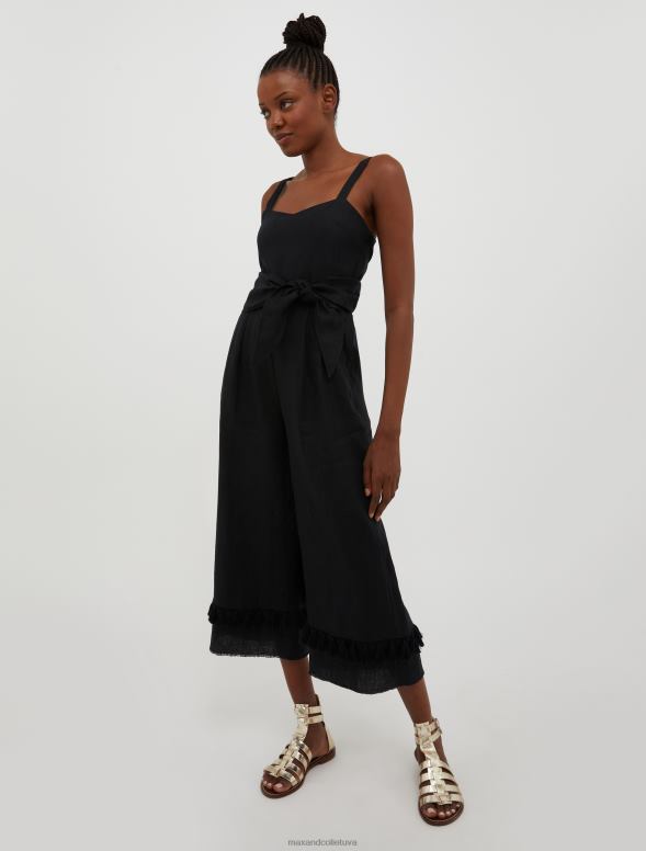 apģērbu 8VJP164 melns apgriezta lina kombinezons sievietes MAX&Co.