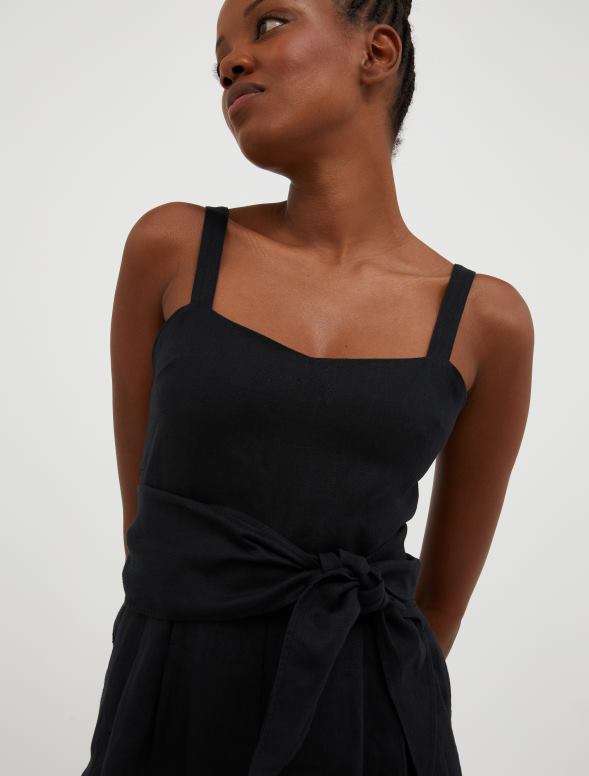 apģērbu 8VJP164 melns apgriezta lina kombinezons sievietes MAX&Co.