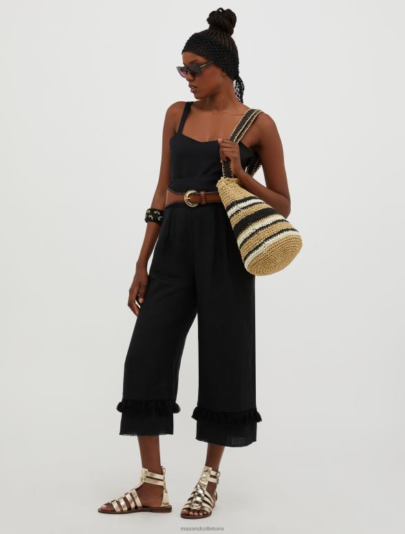 apģērbu 8VJP164 melns apgriezta lina kombinezons sievietes MAX&Co.