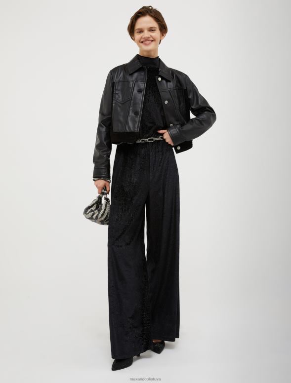 apģērbu 8VJP167 melns mirdzošs samta džersija kombinezons sievietes MAX&Co.