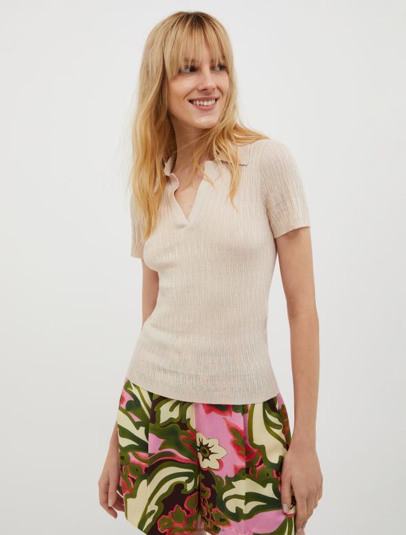 apģērbu 8VJP308 bēšs kokvilnas un modāla maisījuma polo krekls sievietes MAX&Co.